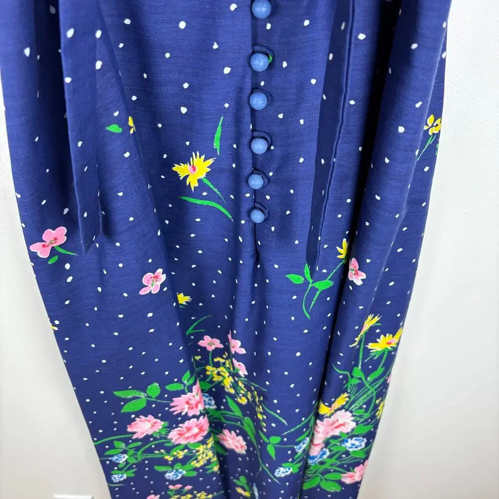 Vintage Chiha Blue Floral Midi Maxi Dress USA polyester/cotton 8 (see measures)
